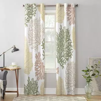 Желто-зеленые морские коралловые современные оконные шторы для гостиной, спальни, кухонные шторы, шторы 135W x 60H(cm) x1