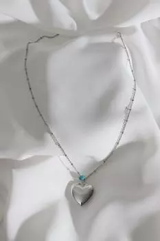 Желтое эмалированное ожерелье серебряного цвета с сердечком, подходящее для двустороннего использования