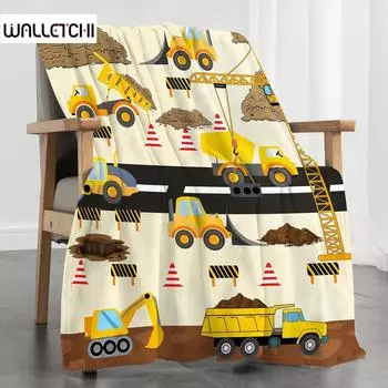 Желтое одеяло с изображением строительного грузовика, мультяшные тракторы, фланелевые одеяла на все времена, для детей, мальчиков, экскаватора, дивана, одеяла 100x130cm-S
