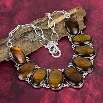 Желтое ожерелье с драгоценным камнем из лабрадорита, твердые ювелирные изделия из стерлингового серебра 925 пробы, новое ожерелье ручной работы в форме сердца, ювелирные изделия Adjustable with 18 inches жёлтый