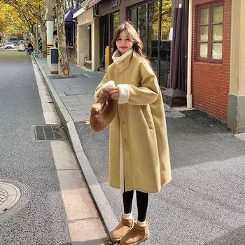 Желтое среднее и длинное утепленное пальто Новое зимнее пальто S