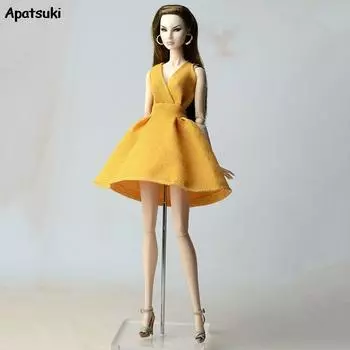 Желтое вечернее платье без рукавов с V-образным вырезом, наряды, одежда для куклы Барби, модное повседневное платье для кукол BJD 1/6, аксессуары для детей оранжевый