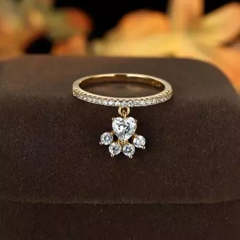 Желтое золото серебряный цвет милое кольцо в виде лапы кошки, собаки, медведя, подвесные кольца из белого камня для женщин, романтические животные, сердце любви, свадебные кольца 6 золотой