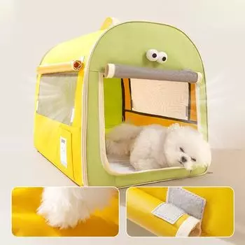 Желтые большие глаза, симпатичная контрастная цветная сумка для автомобиля для средних и больших собак Бишон фризе Удобная будка для весенних и летних прогулок Товары для домашних животных XS: 37 * 30 * 30cm
