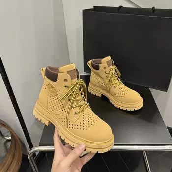 Желтые ботинки, летние дышащие ботинки, кожаные Doc Martens с внутренней отделкой, повседневные женские ботильоны 33 жёлтый