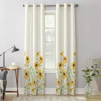 Желтые цветы ромашки, современные оконные шторы для гостиной, спальни, кухонные шторы, шторы 135W x 60H(cm) x1