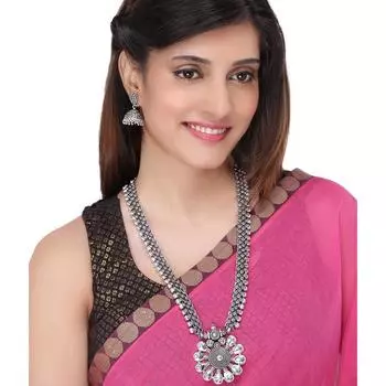 Желтые колокольчики Традиционное серебряное оксидированное серебряное колье Набор украшений для женщин