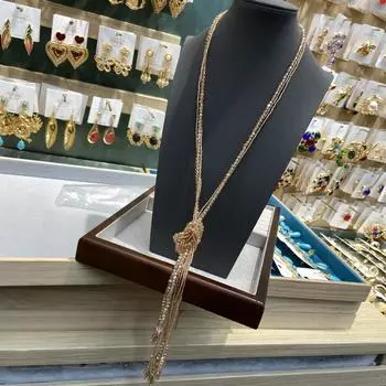 Желтые кристаллы бисер несколько цепочек узелковое ожерелье темперамент модный тренд свитер цепочка ювелирные изделия Циндао