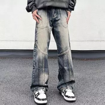 Желтые ретро-лоскутные широкие мужские джинсы XL