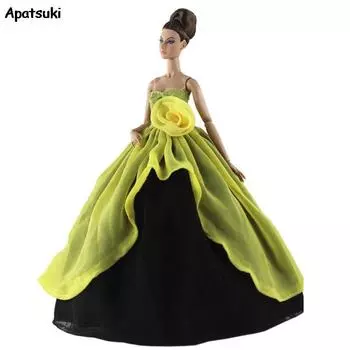 Желтые розы, черные свадебные платья для куклы Барби, наряды с открытыми плечами, одежда для кукольного домика BJD 1/6, лучшая ручная работа для игрушки жёлтый