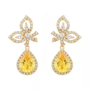 Желтые стразы, капли воды, бабочка, подвеска, микро-паве, кубический цирконий, корейские модные свадебные украшения, серьги-гвоздики золотой