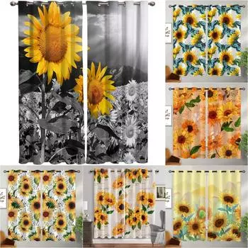 Желтые занавески на окно с подсолнухом, плотные шторы с цветочным принтом для гостиной, шторы, декор для спальни, домашний декор, высокое затенение(70%-90%) W53.5 X H114cm X 2