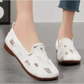 Желтые женские низкие туфли на плоской подошве, ленивые туфли, дышащие весенние и летние повседневные сандалии с мелким отверстием для носа для женщин 36