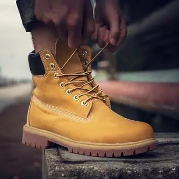 Желтые зимние ботинки с высоким голенищем и защитой от ударов: Стиль Timberland Martin Size 36