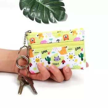 Желтый банковский чехол для кредитных карт, мультяшный кошелек для монет на молнии, кожаный женский кошелек для ключей с брелком