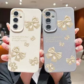 Желтый бантовый узор кожаная текстура однотонный чехол для Samsung S25 Ultra S24 Fe S23 S22 A56 A16 A15 A55 мягкий силиконовый противоударный матовый чехол Samsung S25 чёрный