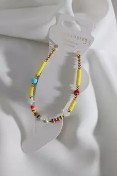 Желтый браслет Fimo с подвеской из бисера и жемчуга