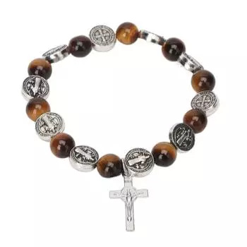 Желтый браслет из бисера тигрового глаза Стильный элегантный крест из камня тигровый глаз четки браслет для женщин и мужчин