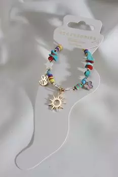 Желтый браслет из натурального камня, украшенный бисером, с подвеской-солнцем