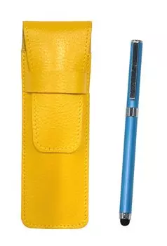 Желтый чехол для ручки из зернистой кожи с сенсорным экраном смартфона и шариковой ручкой с металлическим колпачком, дополнительный набор (синий) SASY-QSJW700-L