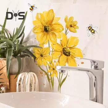 Желтый цветок бабочки наклейка на унитаз Съемная самоклеящаяся водостойкая ПВХ гостиная настенная живопись ванная комната крышка унитаза украшение наклейка жёлтый