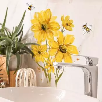 Желтый цветок бабочки наклейка на унитаз Съемная самоклеящаяся водостойкая ПВХ гостиная настенная живопись ванная комната крышка унитаза украшение наклейка жёлтый