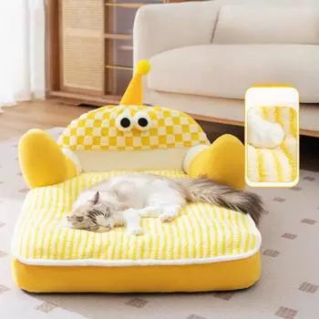 Желтый диван-кровать с большими глазами, съемный и моющийся, для маленьких собак и кошек, для больших собак, большой площади, для осени и зимы, толстый домик для собак S