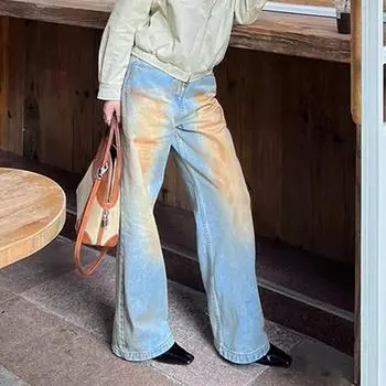 Желтый градиент, светло-голубые джинсы с высокой талией, мешковатые свободные широкие прямые брюки, повседневные джинсовые брюки y2k, женская ткань XS синий