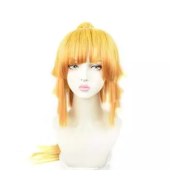 Желтый истребитель демонов Kimetsu no Yaiba Agatsuma Zenitsu, женский длинный парик с хвостиком, костюм для косплея, термостойкие парики из синтетических волос Long жёлтый