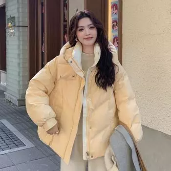 Желтый короткий пуховик женский зима 2024 новый маленький популярный зимнее пальто женское S светло-желтого