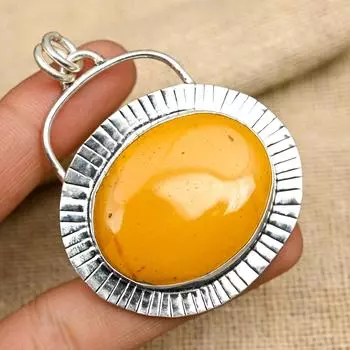 Желтый кулон из стерлингового серебра 925 пробы ручной работы с драгоценным камнем Мукаит для нее