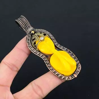 Желтый молящийся женский драгоценный камень из чистой медной проволоки, завернутый в подвеску ручной работы, ювелирные изделия 3.74 Inches жёлтый