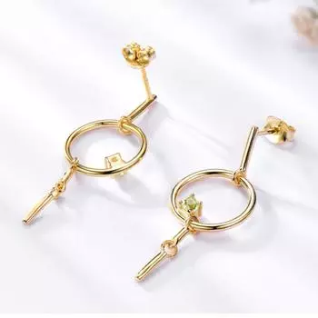 Желтый перидот, женские серьги-гвоздики из стерлингового серебра 925 пробы с позолотой 14 карат, милые круглые геометрические винтажные серьги для женщин золотой