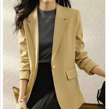 Желтый пиджак, женская осенняя куртка, новые повседневные темпераментные пиджаки в корейском стиле M темно-коричневого