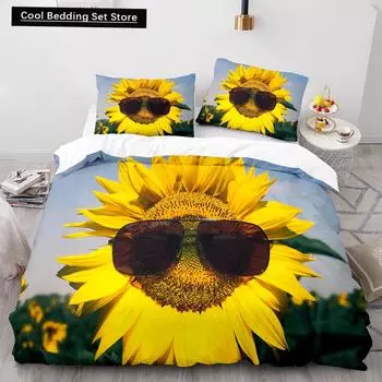 Желтый Подсолнухи King Queen Пододеяльник Красивый Цветочный Комплект Постельного Белья для Детей Девочек Женщин Девчачьи Милые Цветы Мягкий Пододеяльник EU single(135x200cm)