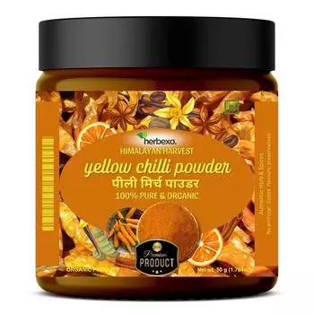 Желтый порошок чили Herbexo | Порошок Pili Mirch (50 г.) 100% чистый и органический желтый перец чили