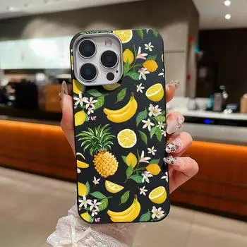 Желтый противоударный чехол с рисунком фруктов и бананов для iPhone 16 Pro Max 15 Plus 14 Pro 13 12 11 XS XR 8 7, защита линз, мягкий матовый тонкий чехол из ТПУ iPhone 16 бежевый