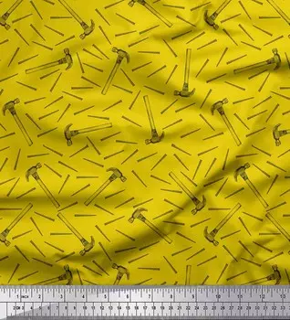 Желтый японский креп-сатин Soimoi, фурнитура для шитья с молотком и гвоздями, метр 42 дюйма 42 Inch Wide - Poly Crepe жёлтый