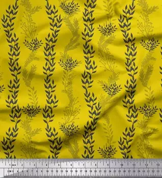 Желтый японский креп-сатин Soimoi, ткань с трафаретом и принтом в виде листьев, 42 дюйма по метрам 42 Inch Wide - Cotton Voile жёлтый