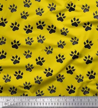 Желтый японский креп-сатин Soimoi, трафарет с изображением льва, швейная ткань с животным принтом, метр 42 дюйма 42 Inch Wide - Poly Crepe жёлтый