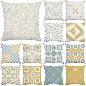 Желтый, синий, геометрическая полоса, кривая, принт, чехол для подушки, украшение для дома, гостиной, дивана, квадратная подушка, наволочка 40X40CM