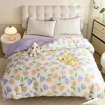 Желтый тюльпан пододеяльник 1 шт. фиолетовые цветы узор 100% хлопок молния пододеяльник приятный для кожи удобный двуспальный размер постельное белье 160x210cm Single 1Pc
