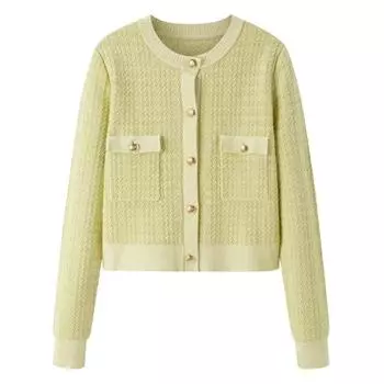 Желтый вязаный кардиган-жакет для женщин на осень и зиму, нижний свитер, новый текстурированный короткий топ S зелёный