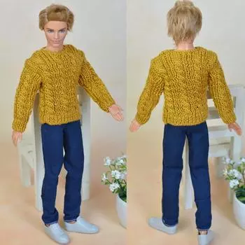 Желтый вязаный повседневный свитер, одежда для куклы Кена для мальчика, бойфренда Барби, принца Кена, кукла, верхнее пальто, одежда, мужская одежда для кукол жёлтый