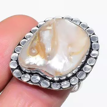 Жемчуг Бива Ручная работа Ювелирное изделие из стерлингового серебра 925 пробы Кольцо Размер 7.5 r7Z26