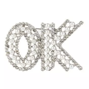 Жемчужина 2-цветная буква ОК броши для женщин блестящие слова буквы офис повседневная брошь булавка подарки золотой