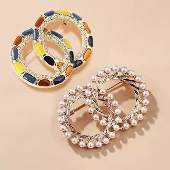 Жемчужина Цветная Эмаль Двойной Круг Брошь Пальто Шарф Булавка Роскошные Украшения
