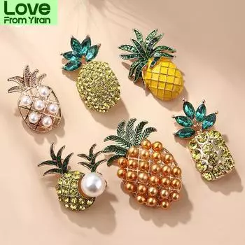 Жемчужина Кристалл Ананас Брошь Булавки Женская Одежда Аксессуары Броши Булавки Воротник Женские Украшения