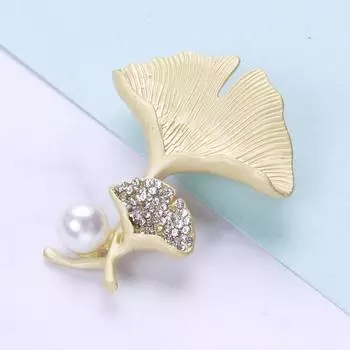 Жемчужина Женский Немой Золотой Гинкго Билоба Аксессуары Брошь Мода Простая Одежда Прищепка Темперамент Аксессуары Фиксированная Одежда