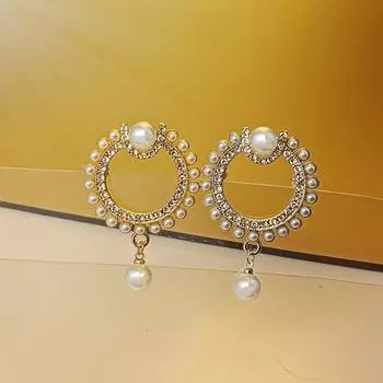 Жемчужная брошь со стразами, женская мода, простой круглый корсаж, осенне-зимний кардиган, свитер, булавка, украшение золотой